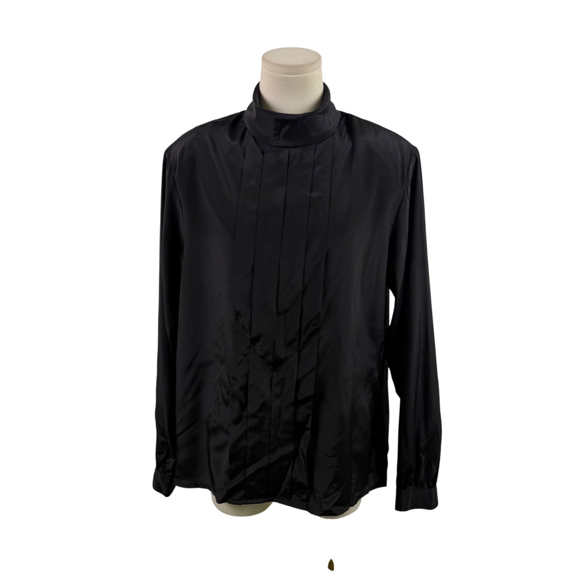 Womens Black Polyester Mock Neck Pleated Blouse Button Back Long Sleeve Size 14W