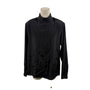 Womens Black Polyester Mock Neck Pleated Blouse Button Back Long Sleeve Size 14W
