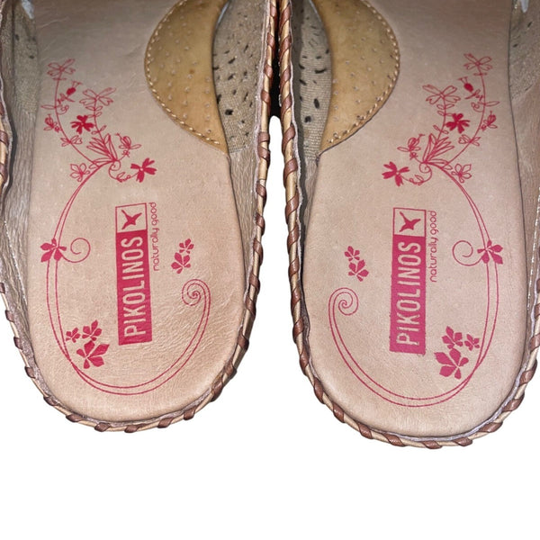 Pikolinos Women’s Brown Leather Laser Cut Slip-On Mules Size 38