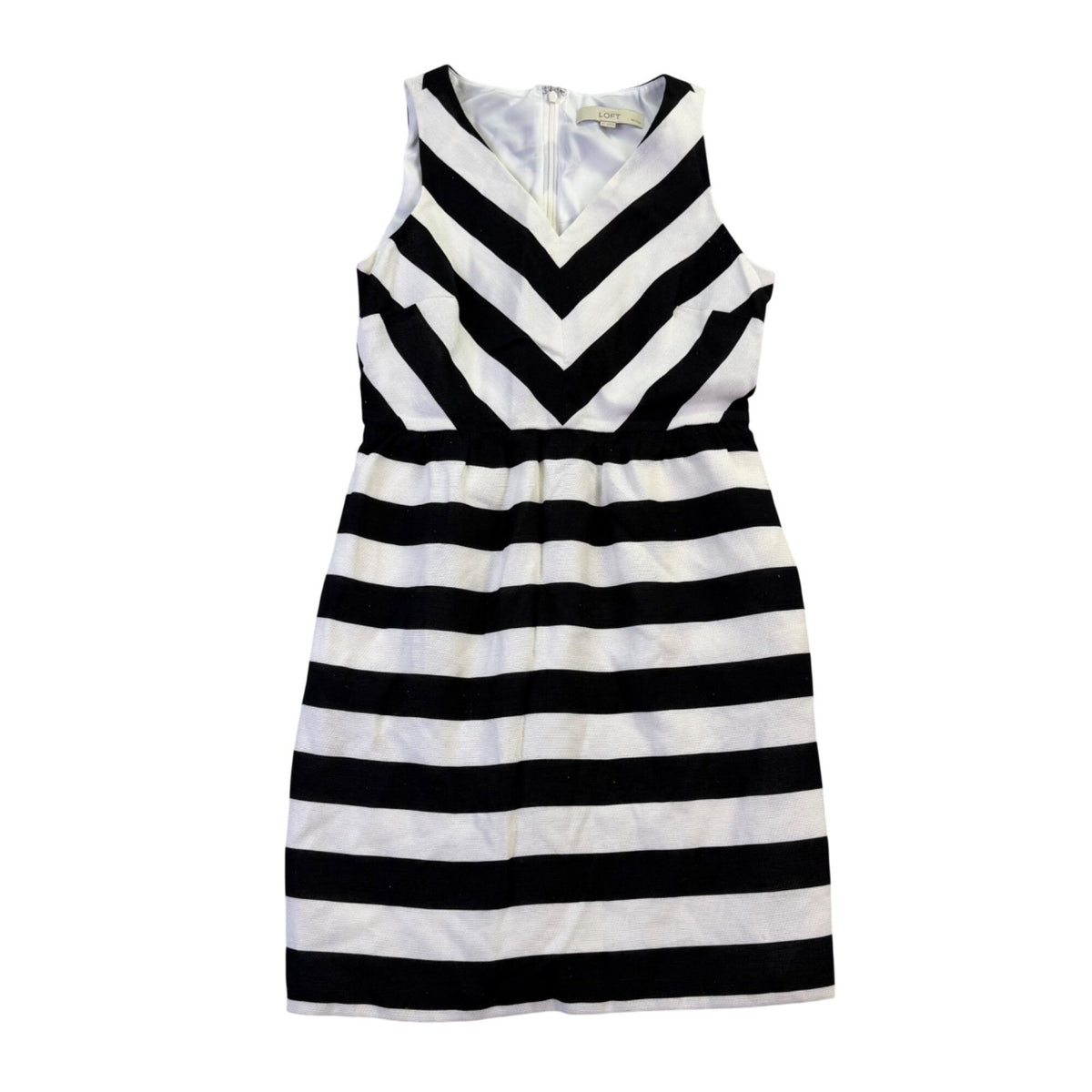 Ann Taylor Loft Womens Black & White Chevron Stripe Fit & Flare Dress Size 6P