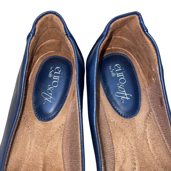 Euro Soft By Sofft Women’s Navy Buckle Strap Round Toe Slip-On Flat Shoes 8M