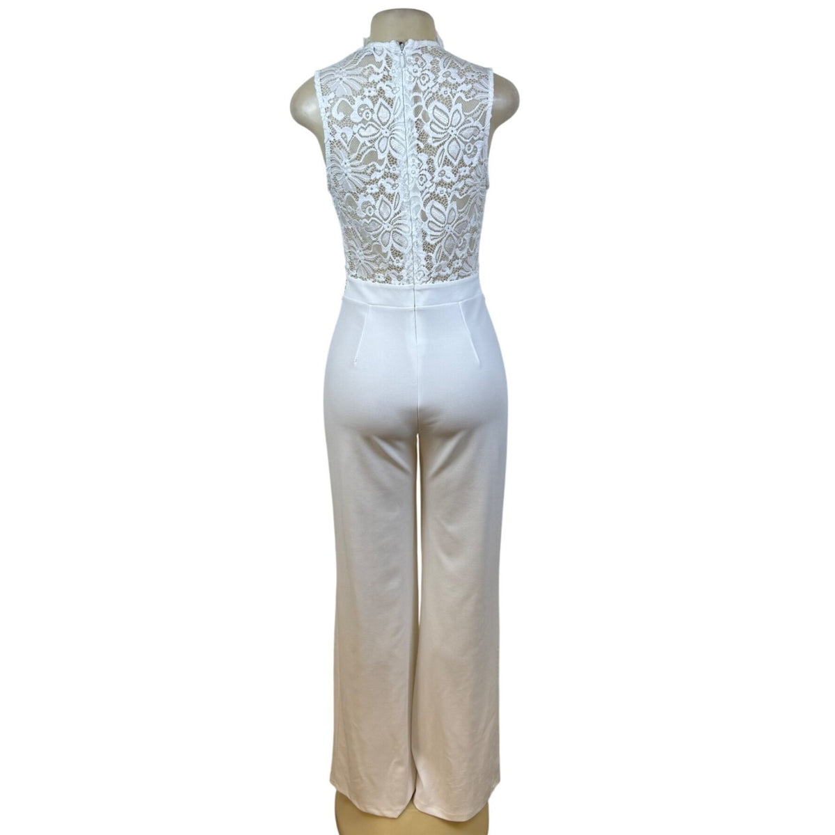 Valentine White Lace Sleeveless Wide Leg Jumpsuit For Women Sz L