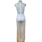 Valentine White Lace Sleeveless Wide Leg Jumpsuit For Women Sz L