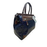 Samantha Brown Women’s Brown & Blue Faux Croc Embossed With Zippered Satchel Bag