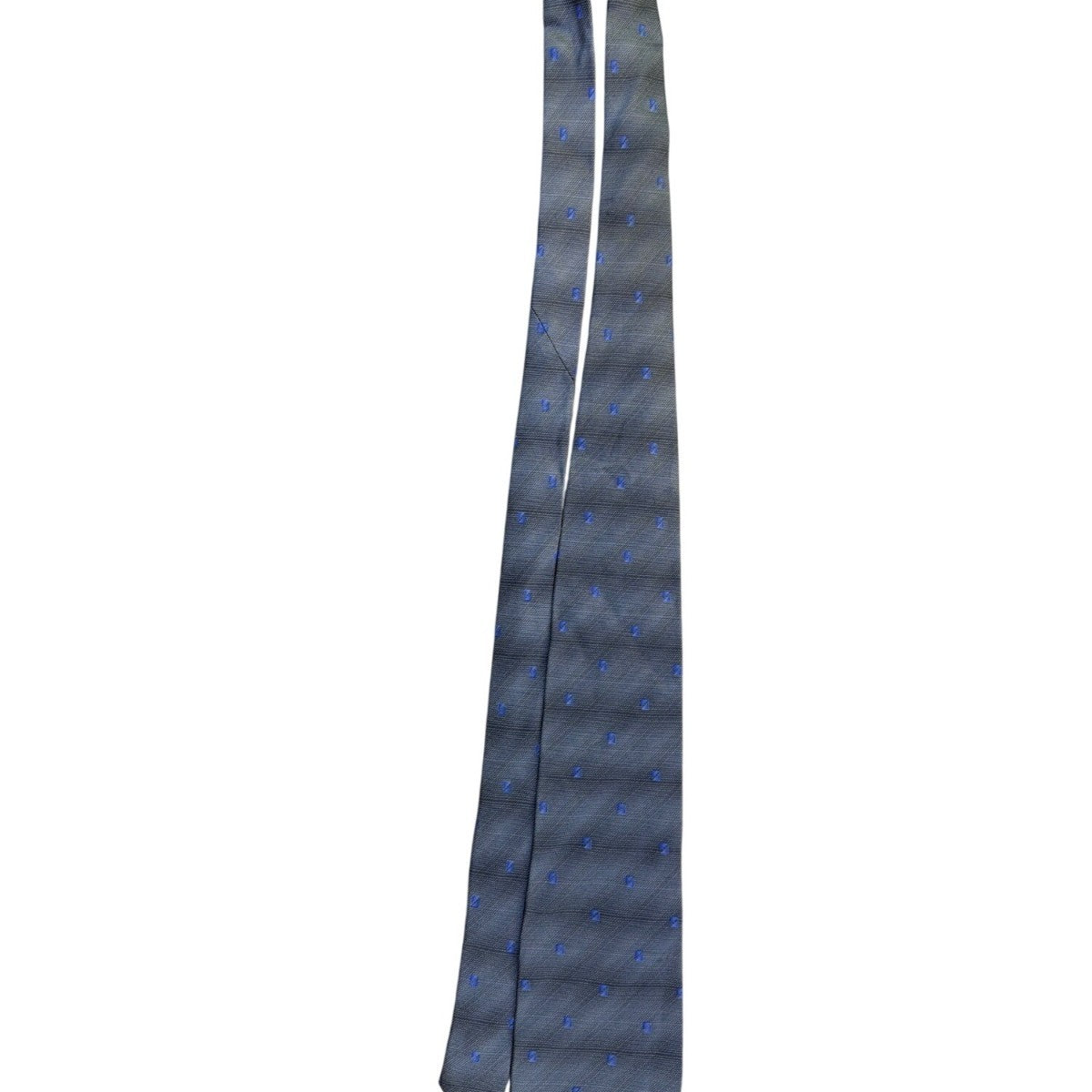 Van Heusen Men’s Gray & Blue 100% Silk Tie Geometric Pattern Made In Korea