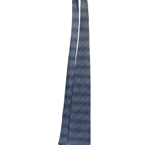 Van Heusen Men’s Gray & Blue 100% Silk Tie Geometric Pattern Made In Korea