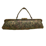 Vintage Women’s Green & Purple Floral Brocade Metal Bamboo Clasp Clutch Bag