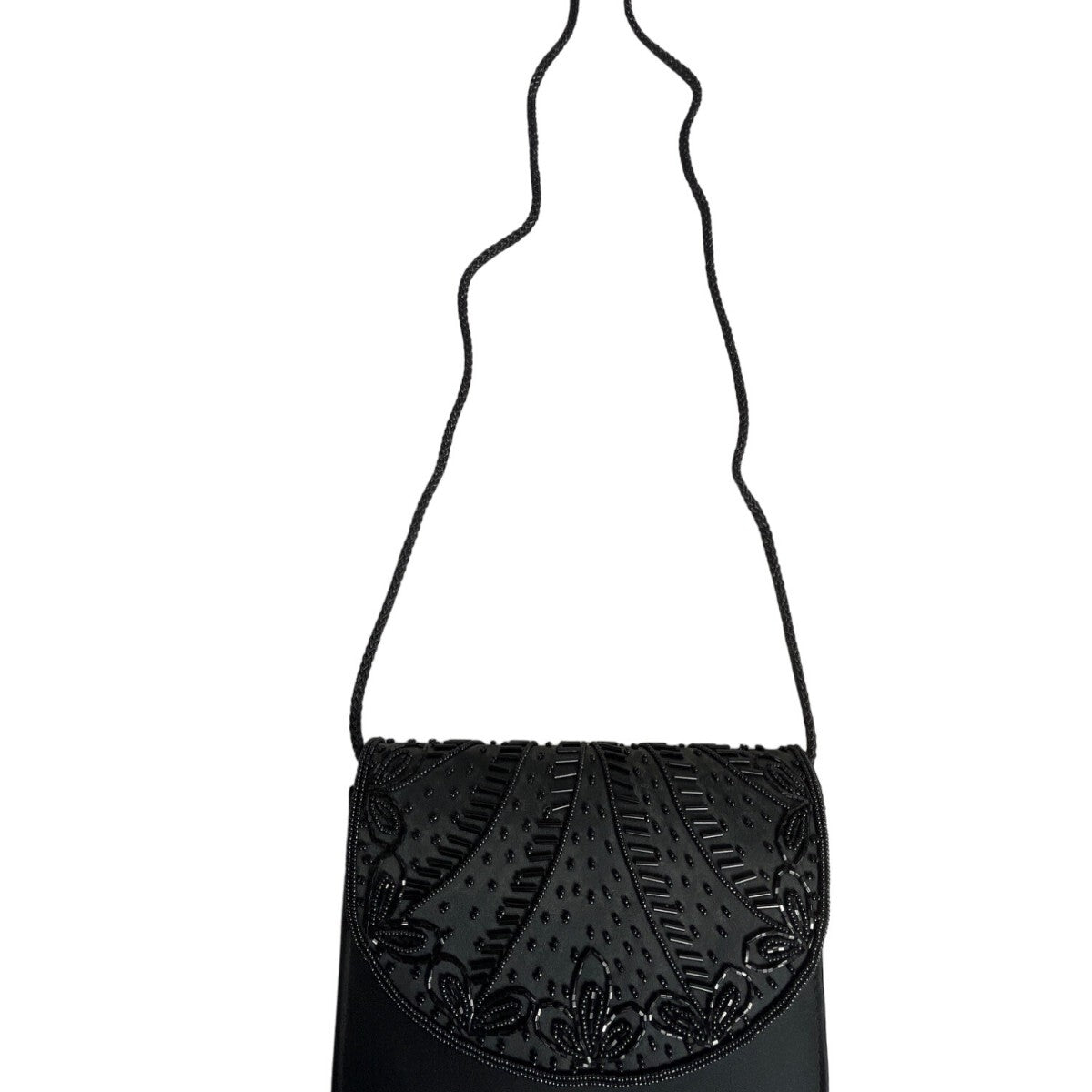 Vintage Women’s Black Flowery Detail Beaded Crossbody Evening Bag