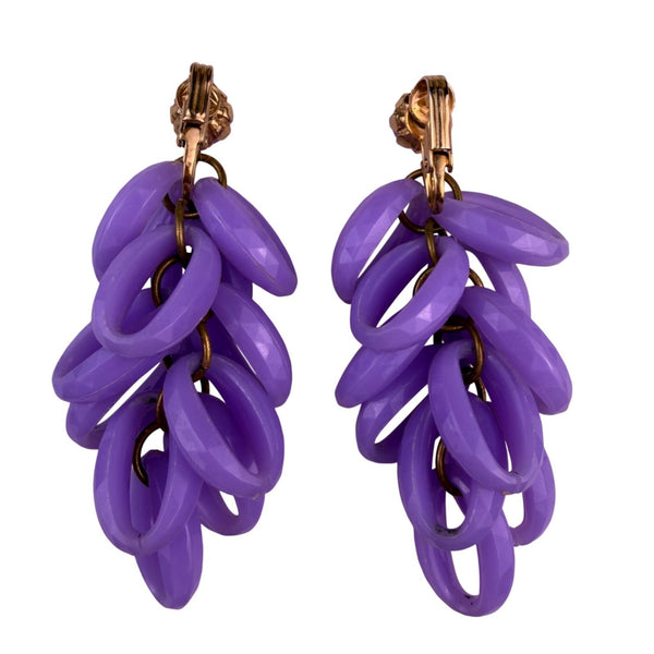 Vintage Unknown Womens Lavender Resin Dangling Clip-On Earrings