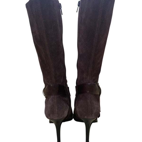 Guess Women’s Burgundy Suede Buckle Strap Stiletto Knee-High Goldie Boots Sz 6M