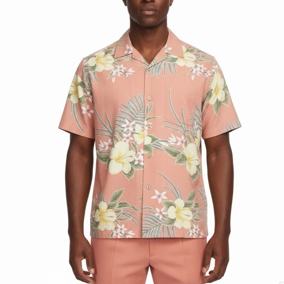 Tommy Bahama Mens Pink Floral 100% Silk Hawaiian Shirt Size L