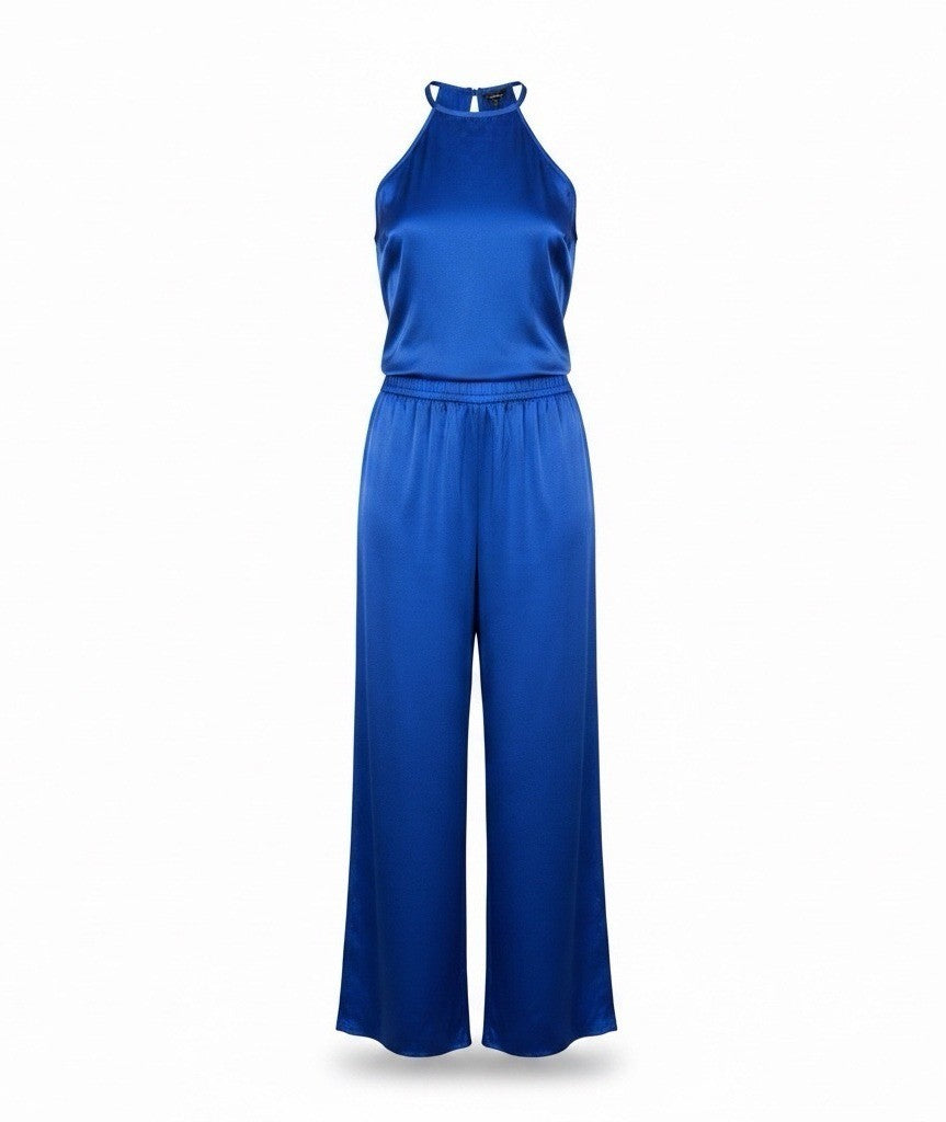 J.Crew Womens Blue Satin Jumpsuit With Halter Neck & Wide-Leg Pants Size S