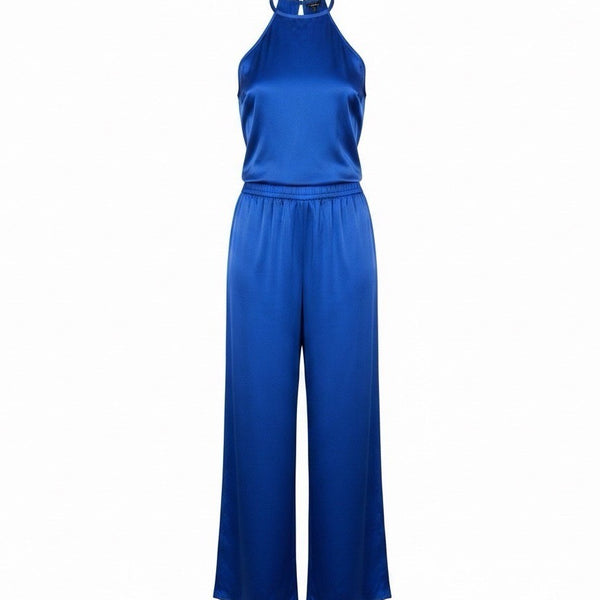 J.Crew Womens Blue Satin Jumpsuit With Halter Neck & Wide-Leg Pants Size S