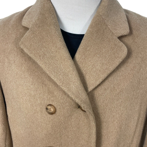 Evan Picone Classic Women's Khaki Double Breasted Wool Coat Sz 14