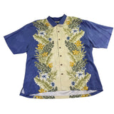 Tommy Bahama Mens Blue Yellow 100% Silk Hawaiian Button-Up Shirt Sz XXL