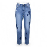 Risen Womens Blue Cotton Heart-Printed Straight-Leg Denim Jeans Size 11
