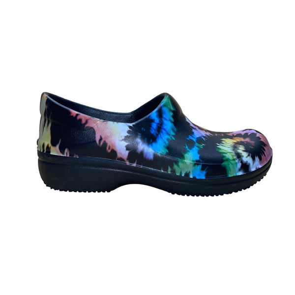 Crocs Women’s Black Rubber Tie-Dye Dual Comfort Slip-On Clogs Size W8