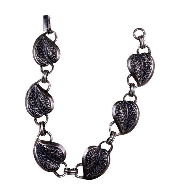 Danecraft Womens Sterling Silver Bracelet Leaf Filigree Vintage Links