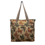 J Garden Unisex Beige Fabric Butterfly Pattern Zipper Closure Tote Bag