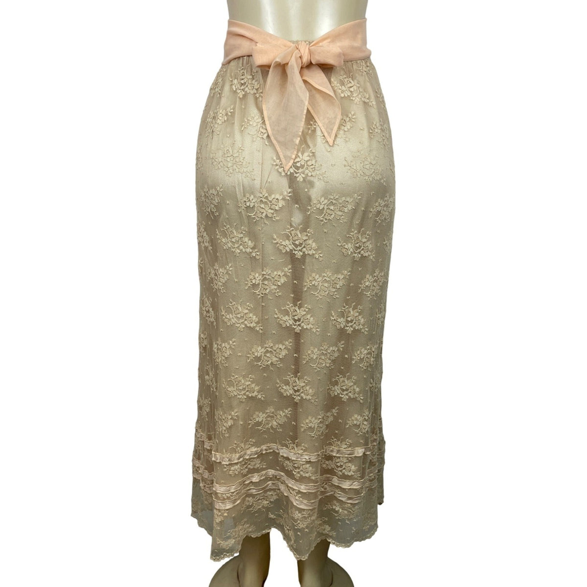 Soft Surroundings Women's Beige With Pink Lace Ribbon Long Skirt Sz M