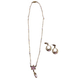 Gold Tone Womens Pink Synthetic Pearl Floral Necklace & Earring Set Lightweight
