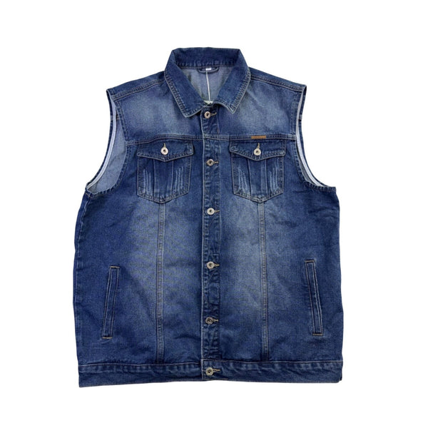 Faxikio Mens Blue Denim Vest Jacket Cotton Blend Casual Lightweight Size XL