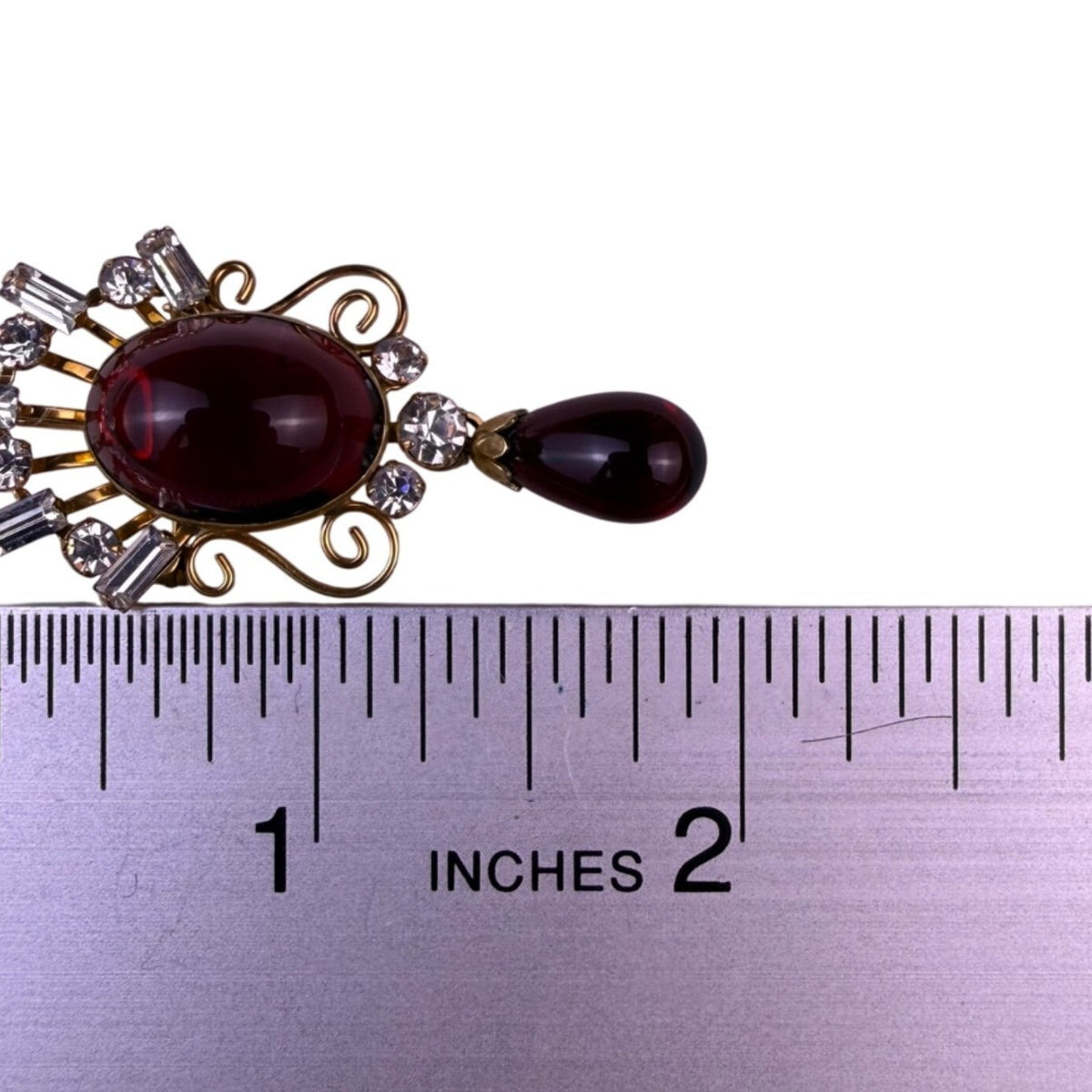 Van Dell Womens Red Cabochon & Crystal Brooch Pin 1/20 12KGF Gold Filled Vintage