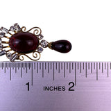 Van Dell Womens Red Cabochon & Crystal Brooch Pin 1/20 12KGF Gold Filled Vintage