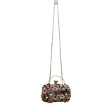 Women’s Pink Floral Embellishment With Chain Strap & Handle Clutch Purse