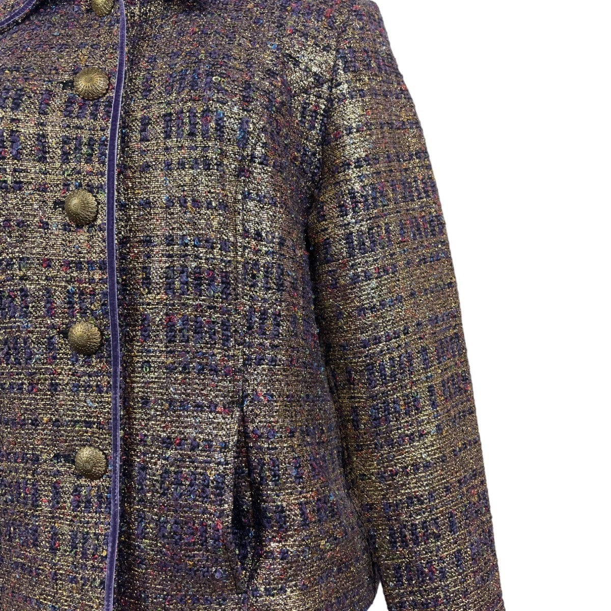 Vintage Draper’s & Damons Women’s Gold and Purple Tweed Blazer Coat Sz M