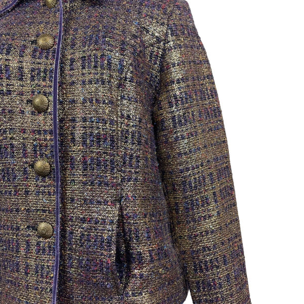Vintage Draper’s & Damons Women’s Gold and Purple Tweed Blazer Coat Sz M