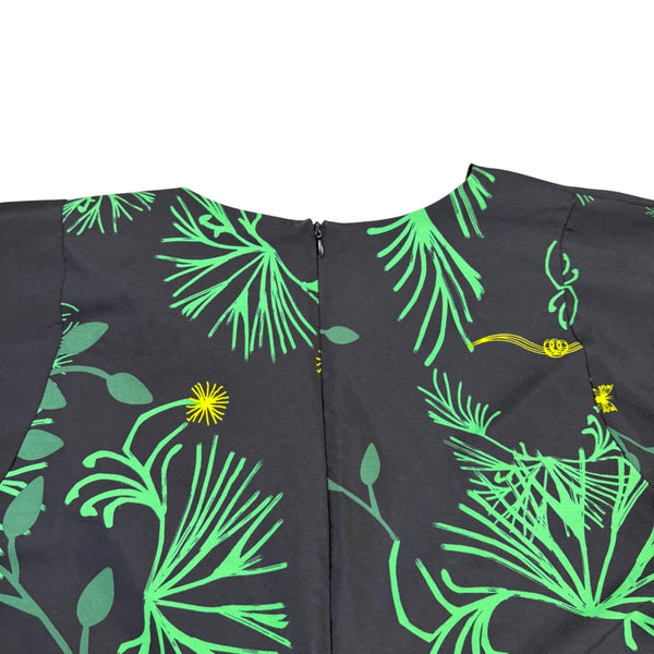 Nu New York Womens Black & Green Floral V-Neck Tie-Waist Dress Size S