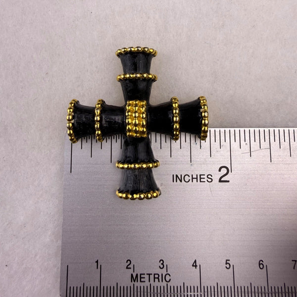 Kenneth Jay Lane Womens Black & Gold Tone Brooch Cross Style Pin