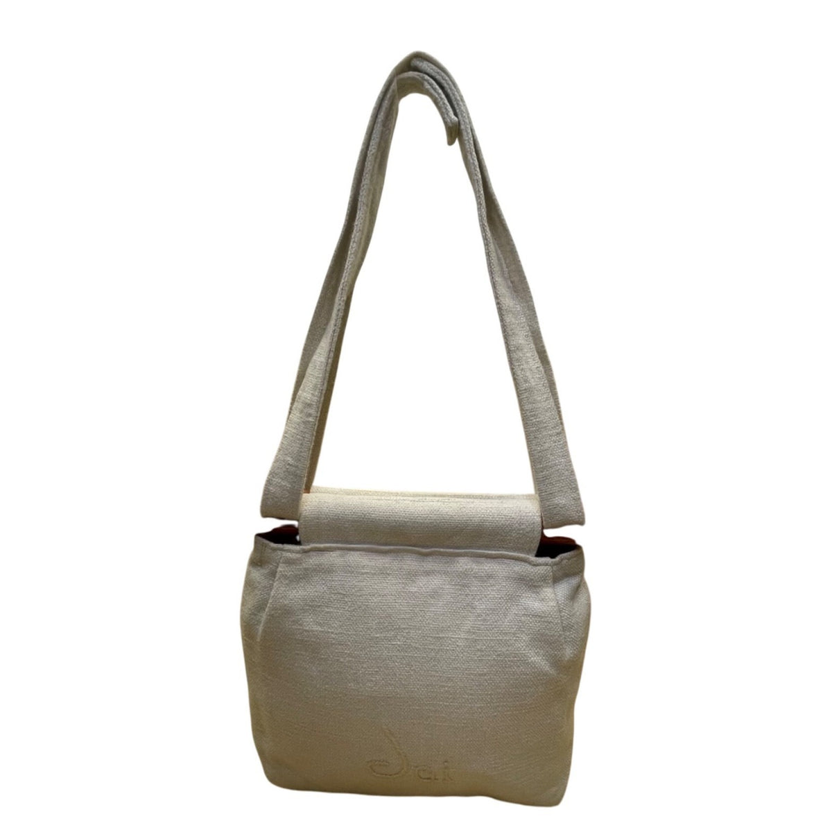 Thistle Needleworks Linen Floral Embroidered With Wooden Accents Shoulder Bag