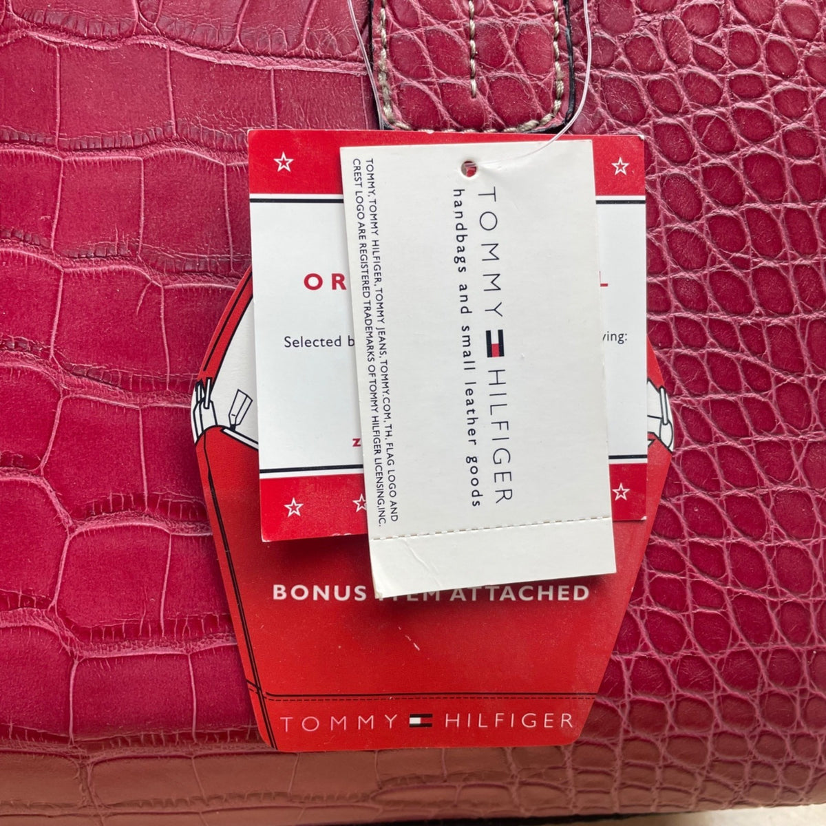 Tommy Hilfiger Women’s Red Croc Embossed Leather Picture Perfect Satchel Bag