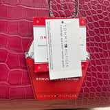 Tommy Hilfiger Women’s Red Croc Embossed Leather Picture Perfect Satchel Bag