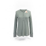 Aerie Womens Sage Green Cotton Blend Waffle Knit Henley Long Sleeve Top Size XL