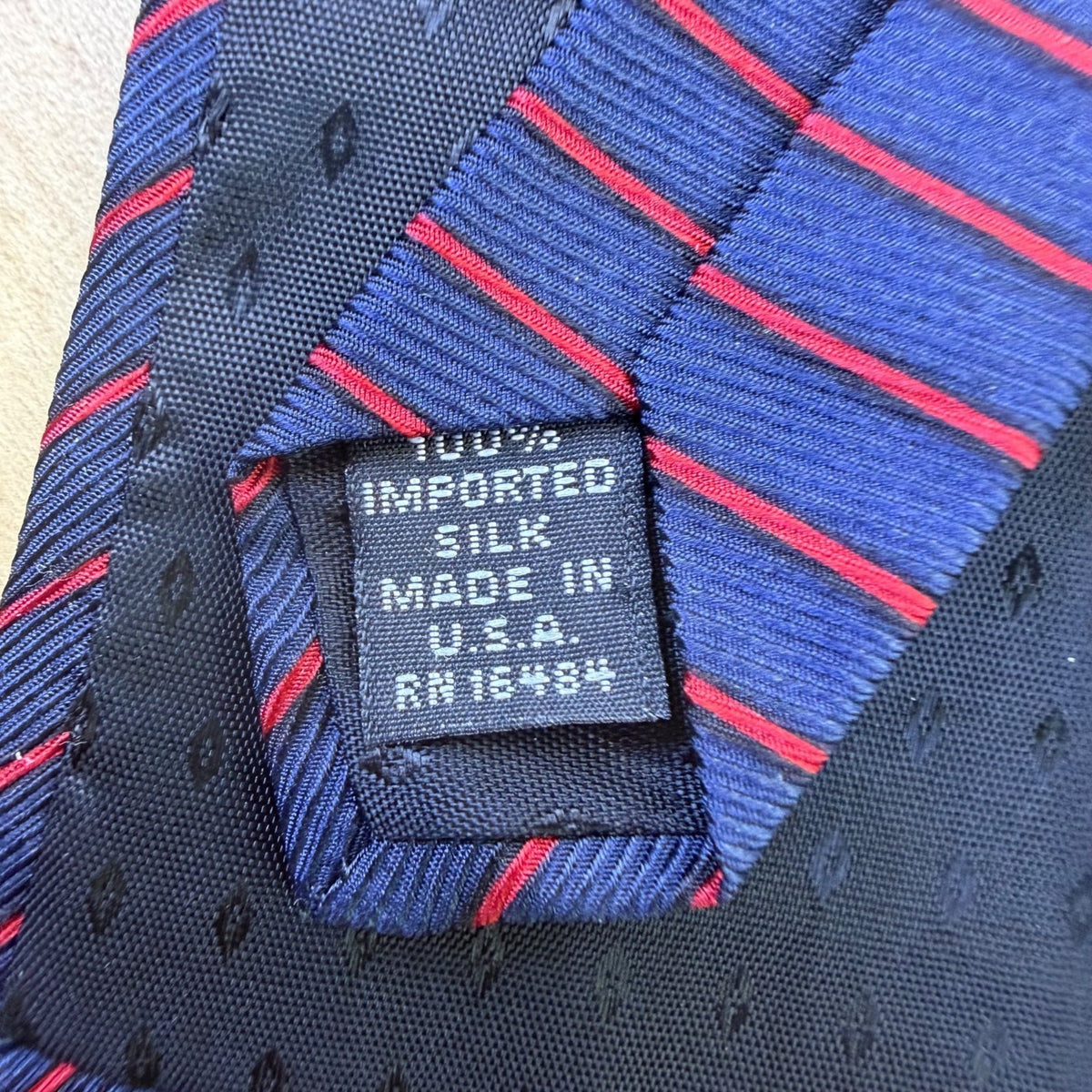Elizabeth Nell Blue Silk Striped Tie With Red Detail Classic Necktie Made In USA