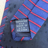 Elizabeth Nell Blue Silk Striped Tie With Red Detail Classic Necktie Made In USA