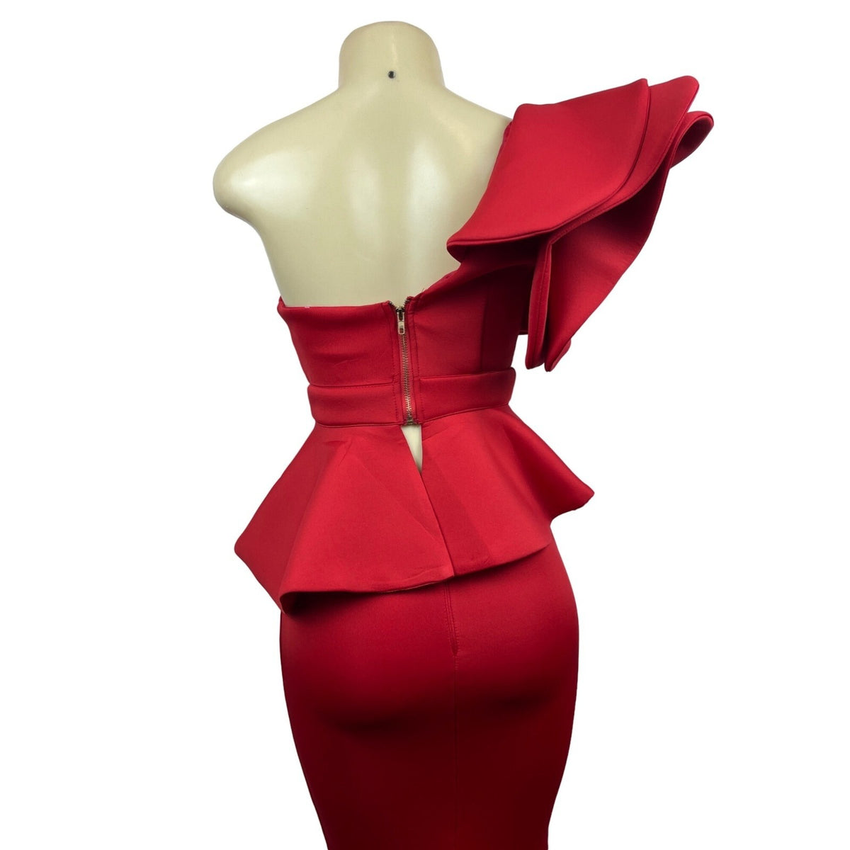 Shein Women’s Red Skirt and One Shoulder Ruffle Blouse Sz XS