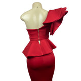 Shein Women’s Red Skirt and One Shoulder Ruffle Blouse Sz XS