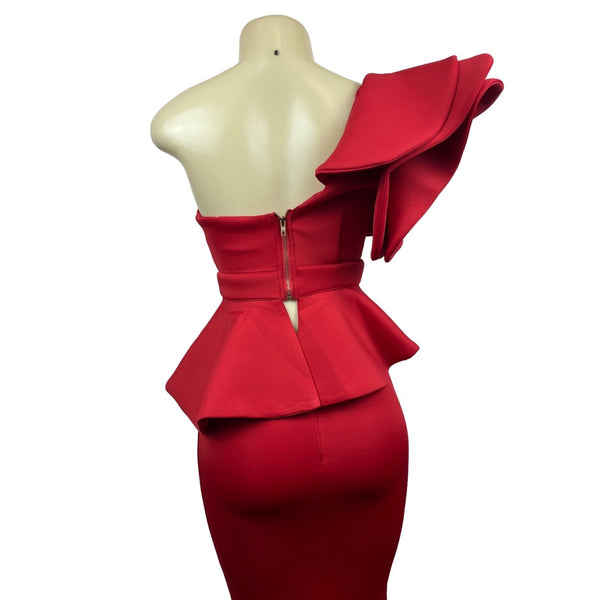 Shein Women’s Red Skirt and One Shoulder Ruffle Blouse Sz XS