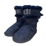 Bebe Girls Black Faux Suede Rhinestone Bow Winter Boots Size 13