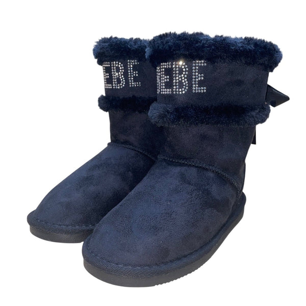 Bebe Girls Black Faux Suede Rhinestone Bow Winter Boots Size 13