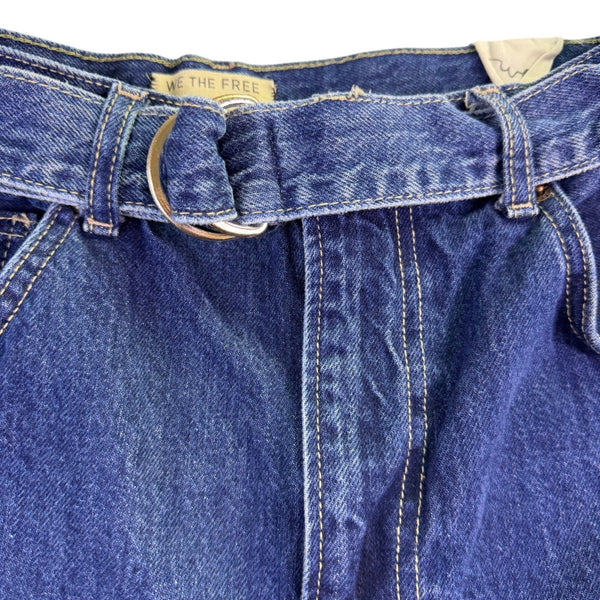 We The Free Womens Blue Cotton Belted High-Waisted Wide-Leg Denim Jeans Size 30
