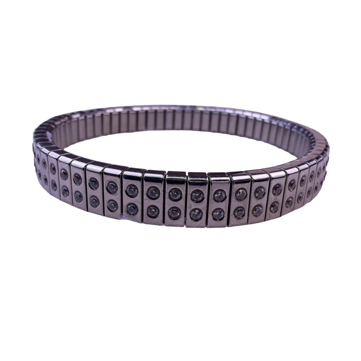 Speidel Silver Tone Stainless Steel Stretch Bracelet Double Row Rhinestones