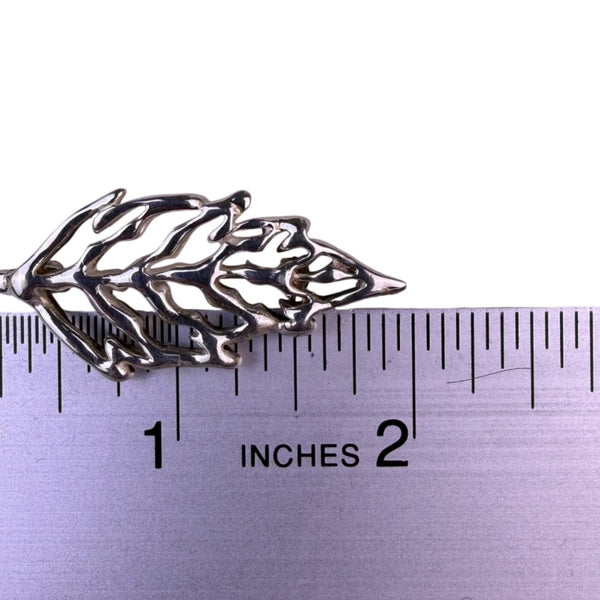 Sterling Silver 925 Womens Openwork Leaf Brooch Handcrafted Nature-Inspired