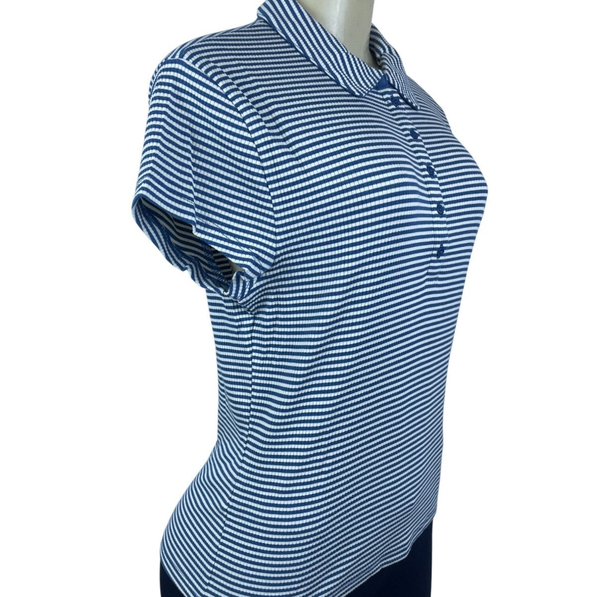 J.Crew Womens Blue & White Striped Collared Short Sleeve Polo Shirt Size L - New