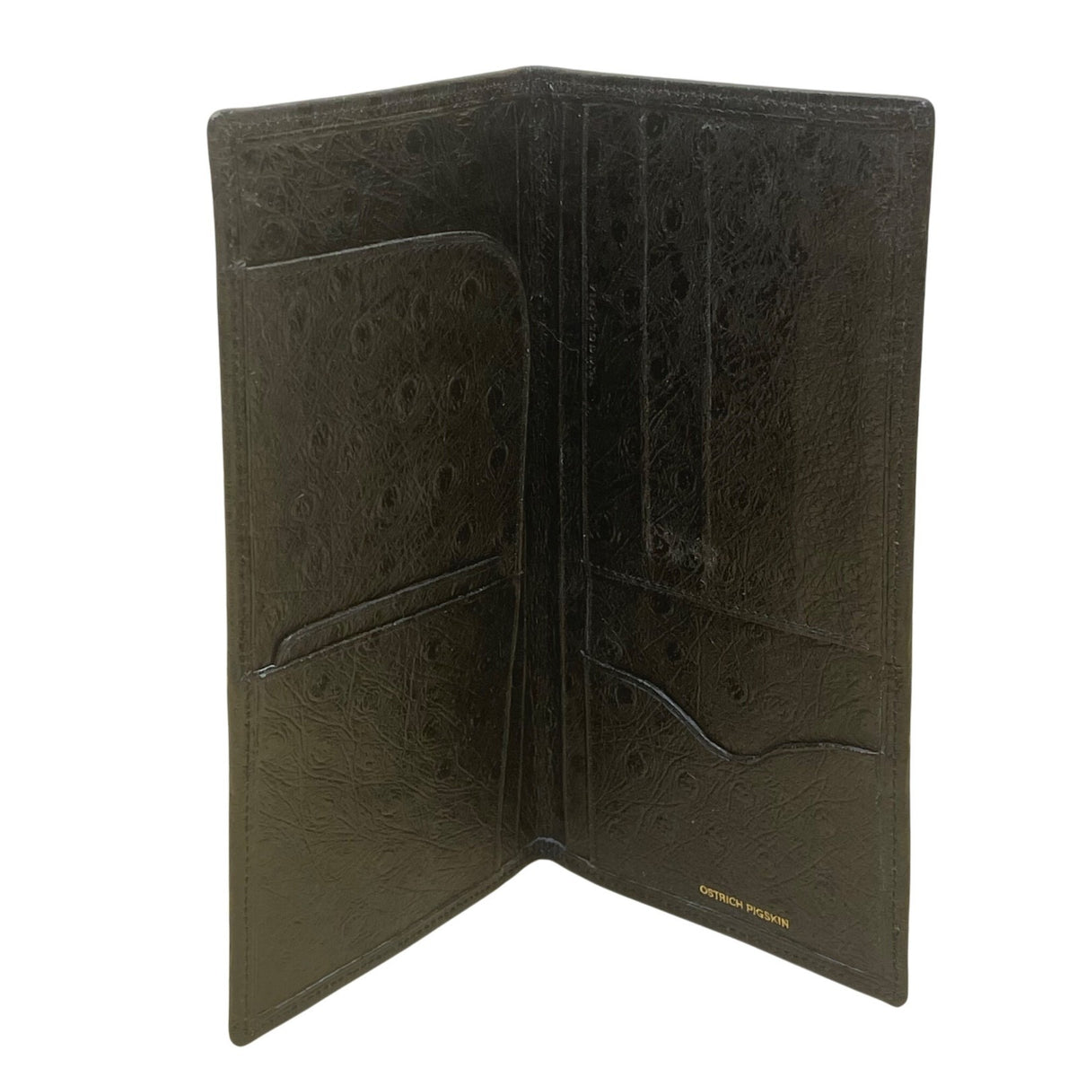 Ostrich Pigskin Black Bi-Fold Embossed Leather With Multiple Card Slots Wallet