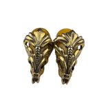 Vintage Clip-On Earrings Gold Tone & Amber Resin Deco Motif Swirl Design